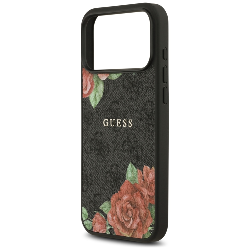 „Guess 4G“ gėlių rašto „MagSafe“ dėklas, skirtas „iPhone 17 Pro“ - juodas