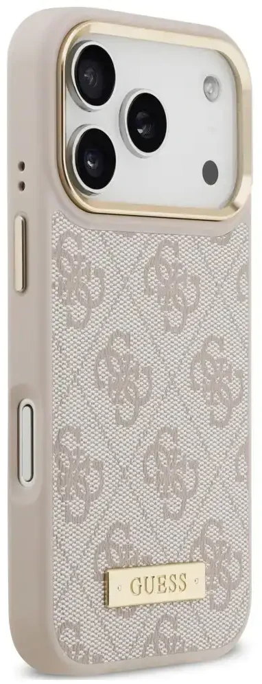 Dėklas Guess 4G Logo Plate MagSafe do iPhone 18 Pro / 17 Pro rožinė