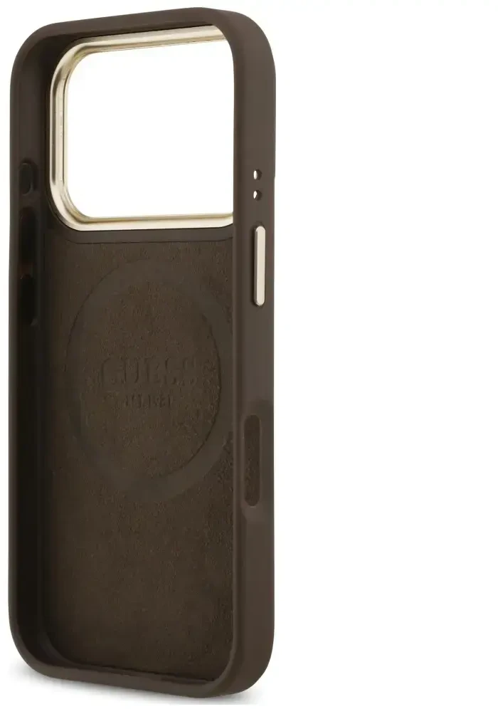 Dėklas Guess 4G Logo Plate MagSafe do iPhone 18 Pro / 17 Pro ruda