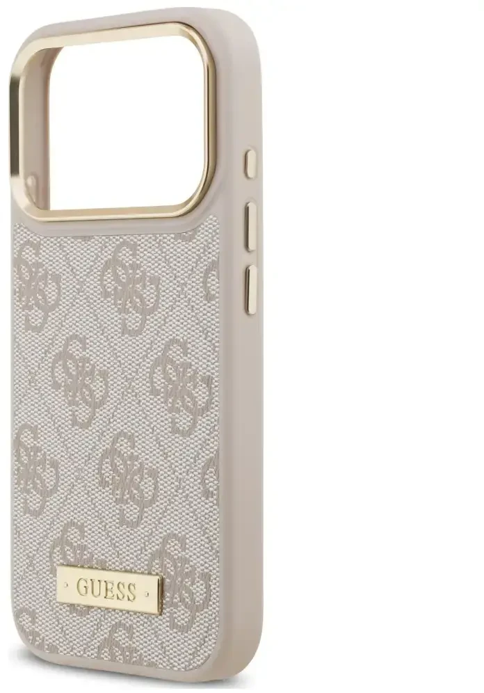 Dėklas Guess 4G Logo Plate MagSafe do iPhone 18 Pro / 17 Pro rožinė