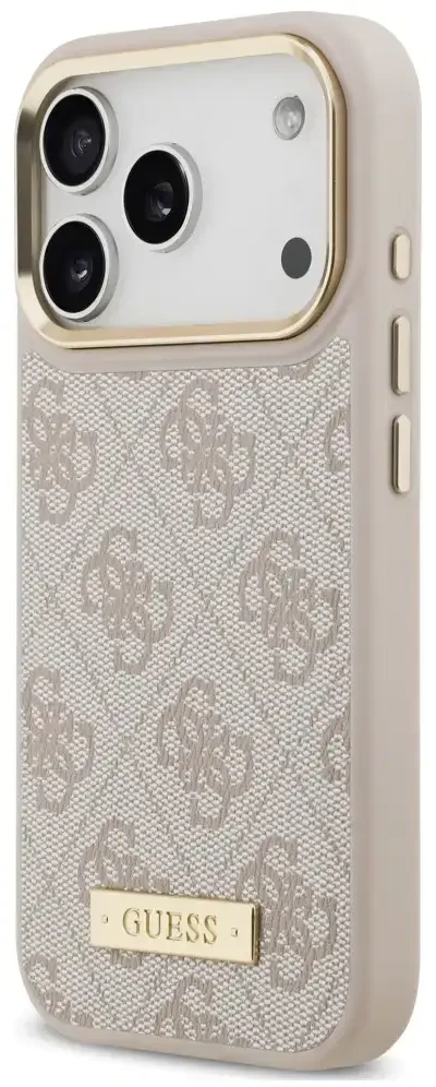 Dėklas Guess 4G Logo Plate MagSafe do iPhone 18 Pro / 17 Pro rožinė