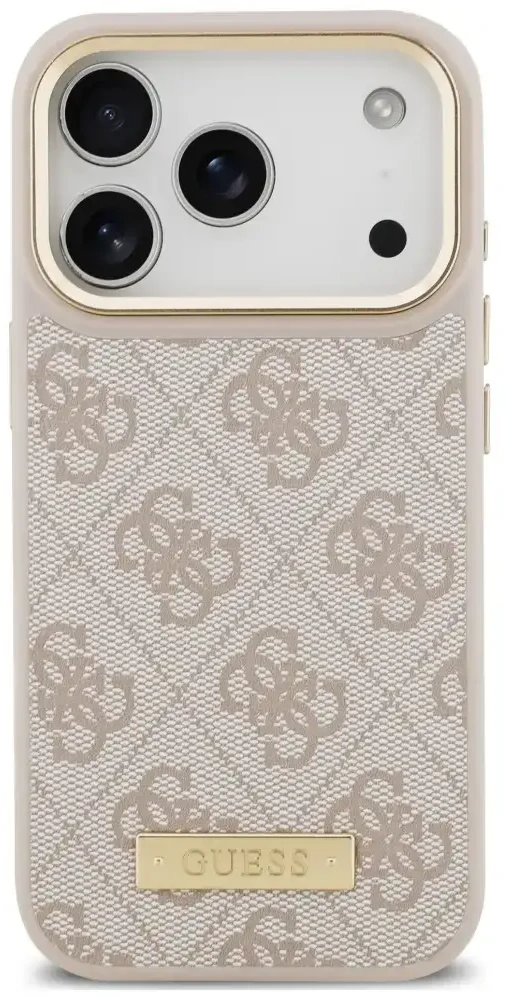 Dėklas Guess 4G Logo Plate MagSafe do iPhone 18 Pro / 17 Pro rožinė