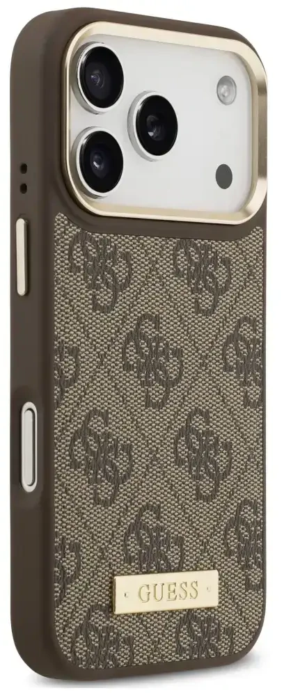 Dėklas Guess 4G Logo Plate MagSafe do iPhone 18 Pro Max / 17 Pro Max ruda