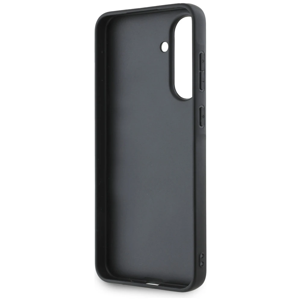 Guess 4G Metal dėklas telefonui aukso spalvos Logo Samsung Galaxy A36 - dėklas telefonui juodos spalvos