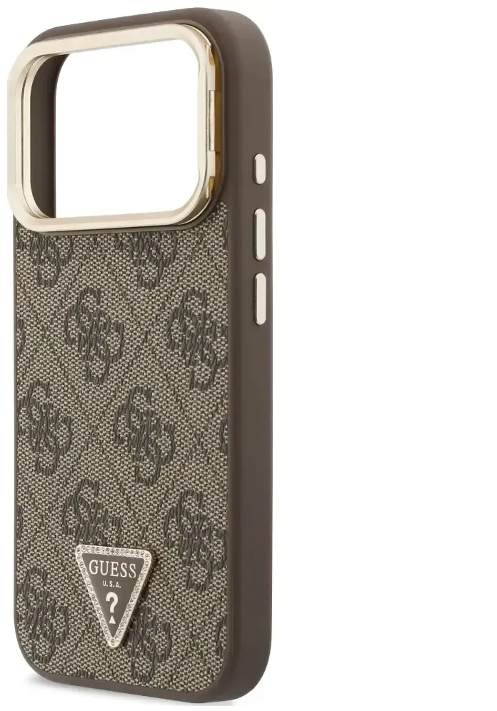 Dėklas Guess 4G PU Triangle Logo & Stand Camera Magsafe do iPhone 18 Pro Max / 17 Pro Max ruda