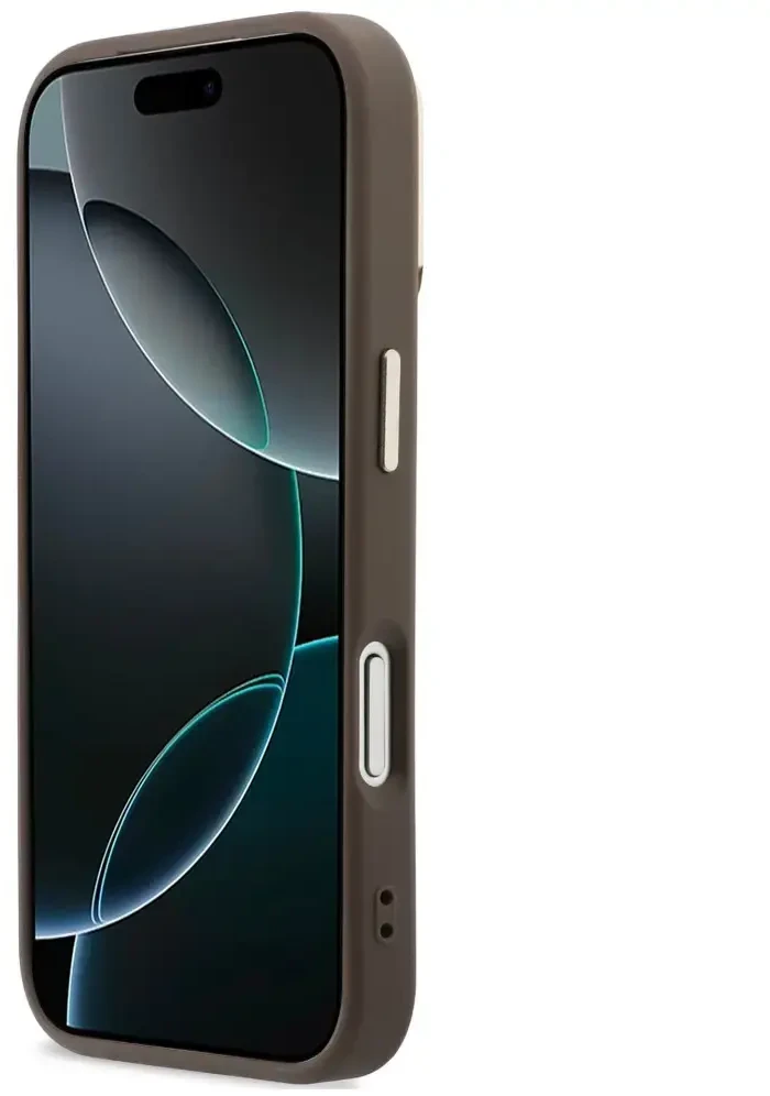 Dėklas Guess 4G PU Triangle Logo & Stand Camera Magsafe do iPhone 18 Pro Max / 17 Pro Max ruda