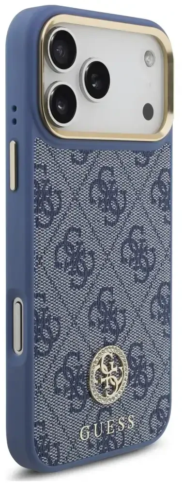 Dėklas Guess 4G Strass Logo MagSafe do iPhone 18 Pro Max / 17 Pro Max mėlyna