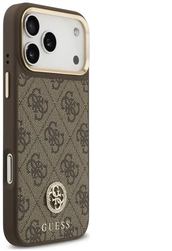 Dėklas Guess 4G Strass Logo MagSafe do iPhone 18 Pro Max / 17 Pro Max ruda
