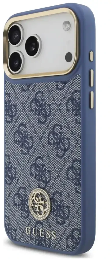Dėklas Guess 4G Strass Logo MagSafe do iPhone 18 Pro Max / 17 Pro Max mėlyna