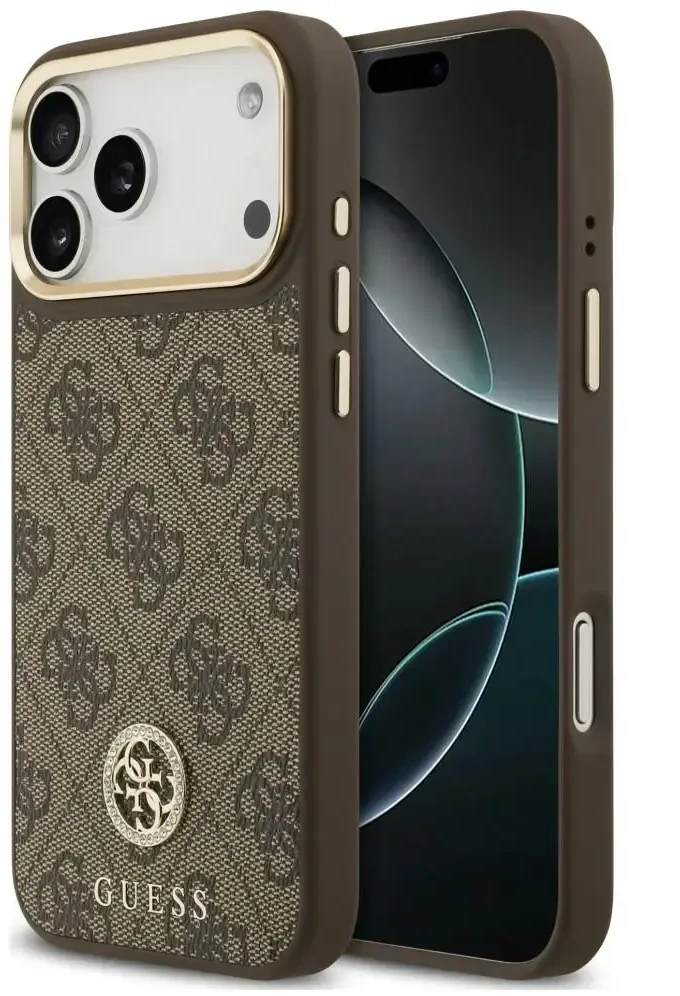 Dėklas Guess 4G Strass Logo MagSafe do iPhone 18 Pro Max / 17 Pro Max ruda