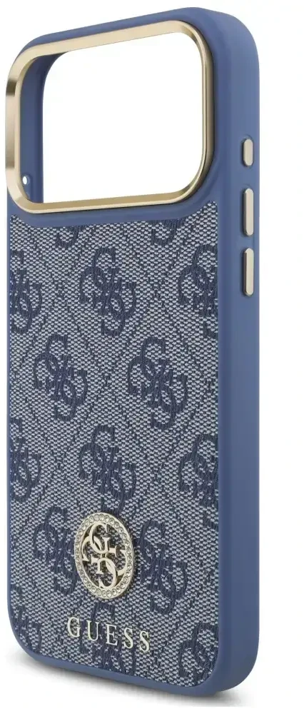 Dėklas Guess 4G Strass Logo MagSafe do iPhone 18 Pro Max / 17 Pro Max mėlyna