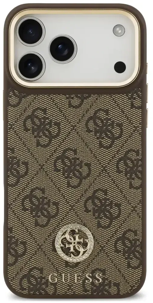 Dėklas Guess 4G Strass Logo MagSafe do iPhone 18 Pro Max / 17 Pro Max ruda