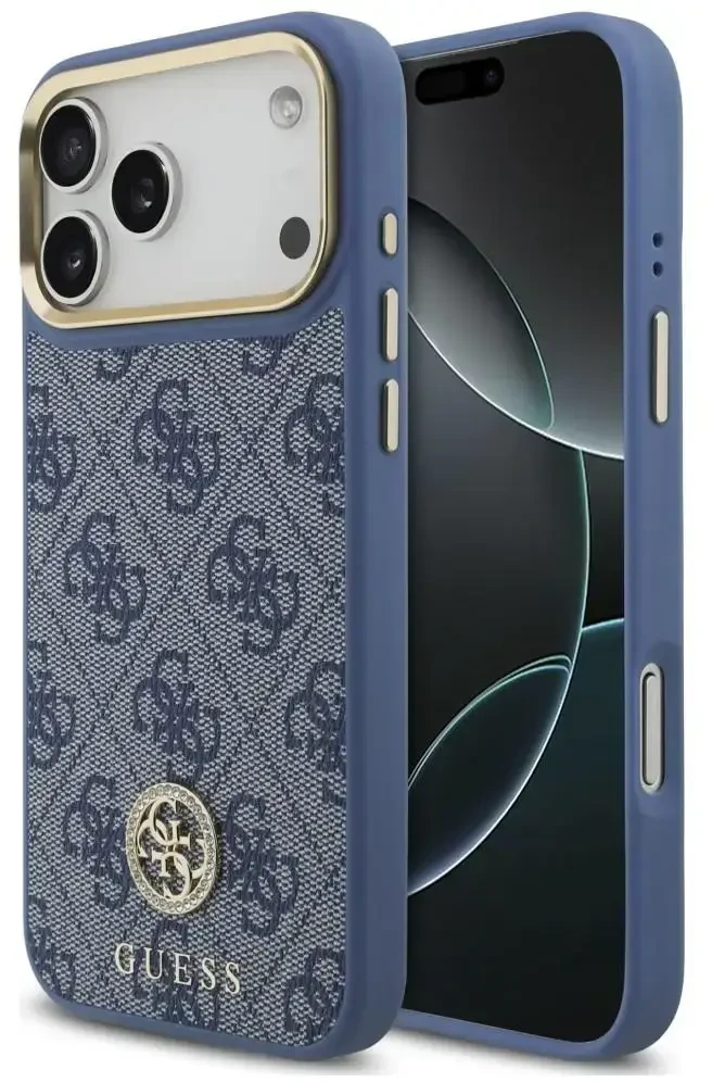 Dėklas Guess 4G Strass Logo MagSafe do iPhone 18 Pro Max / 17 Pro Max mėlyna