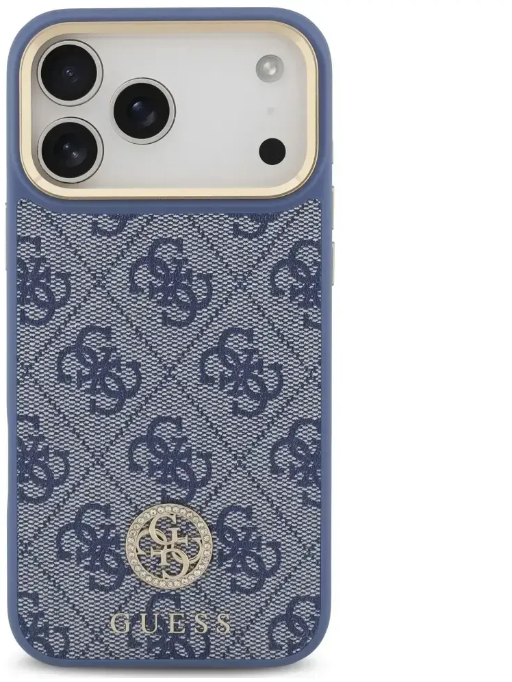 Dėklas Guess 4G Strass Logo MagSafe do iPhone 18 Pro Max / 17 Pro Max mėlyna