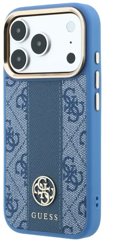 Dėklas Guess 4G with Stripe Round and Classic Logos MagSafe do iPhone 18 Pro / 17 Pro mėlyna
