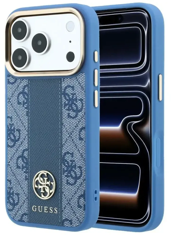 Dėklas Guess 4G with Stripe Round and Classic Logos MagSafe do iPhone 18 Pro Max / 17 Pro Max mėlyna