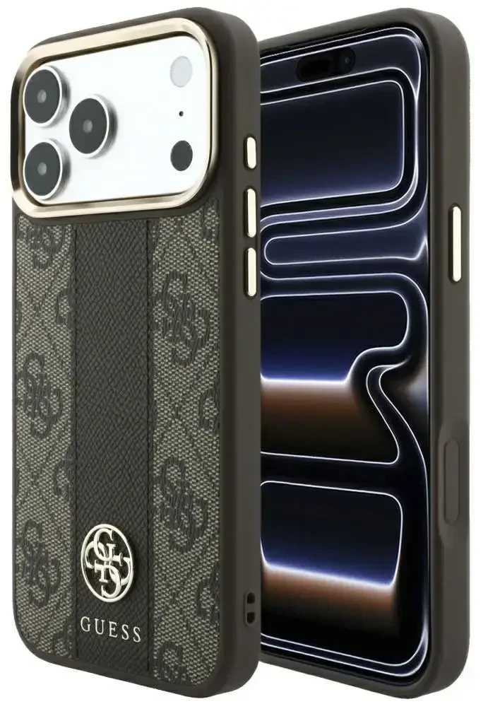 Dėklas Guess 4G with Stripe Round and Classic Logos MagSafe do iPhone 18 Pro / 17 Pro ruda