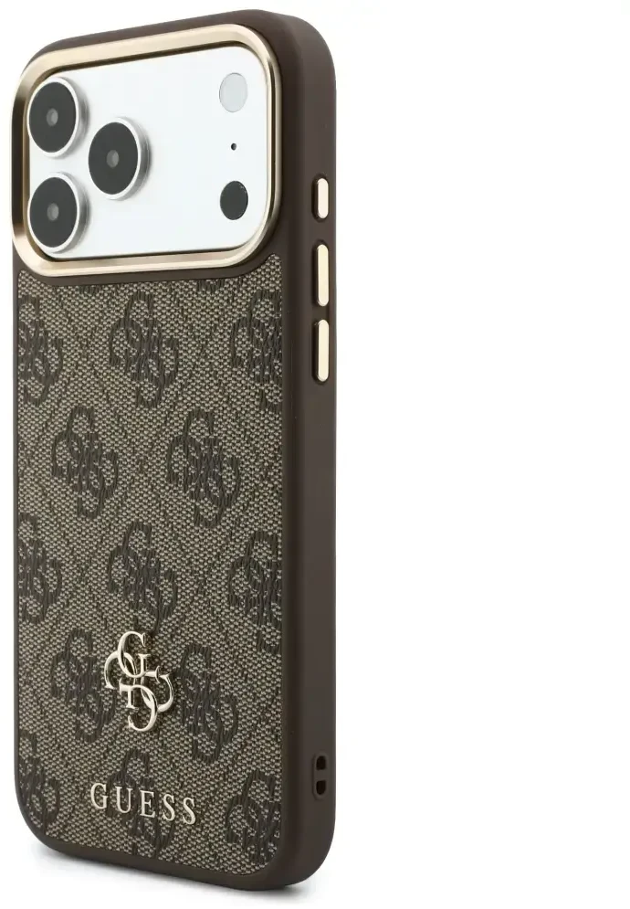 Dėklas Guess 4G su portfelem i smyczą MagSafe do iPhone 18 Pro / 17 Pro ruda