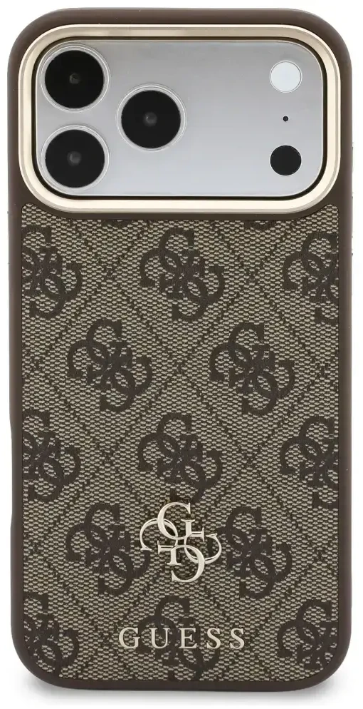 Dėklas Guess 4G su portfelem i smyczą MagSafe do iPhone 18 Pro / 17 Pro ruda