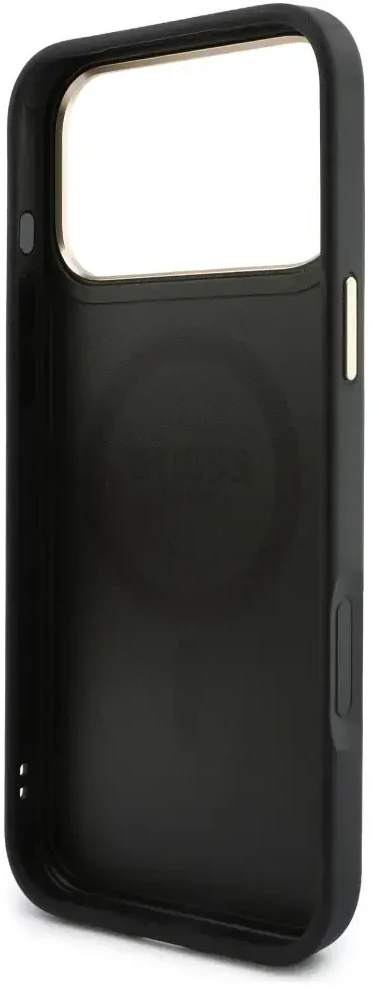 Dėklas Guess 4G su portfelem i smyczą Magsafe do iPhone 18 Pro / 17 Pro juoda