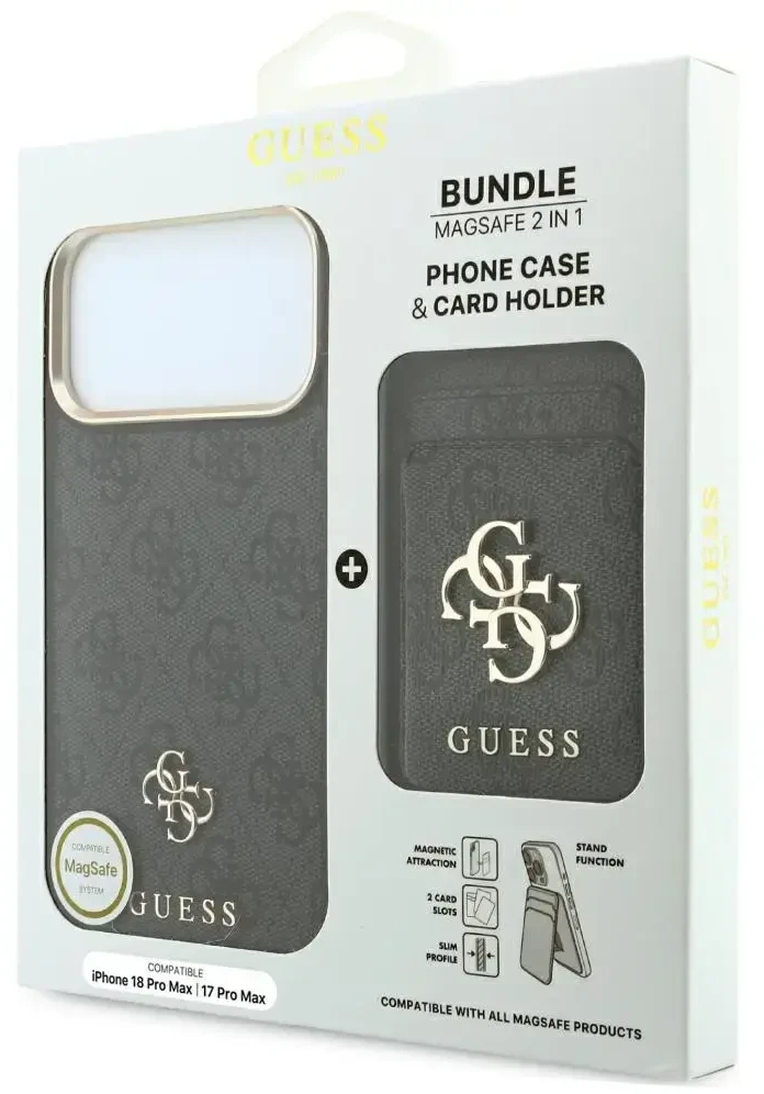 Dėklas Guess 4G su portfelem Magsafe do iPhone 18 Pro Max / 17 Pro Max juoda