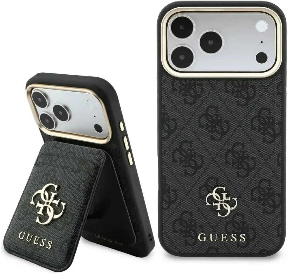 Dėklas Guess 4G su portfelem Magsafe do iPhone 18 Pro Max / 17 Pro Max juoda