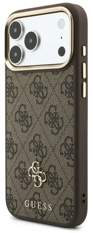 Dėklas Guess 4G su portfelem i smyczą Magsafe do iPhone 18 Pro Max / 17 Pro Max ruda