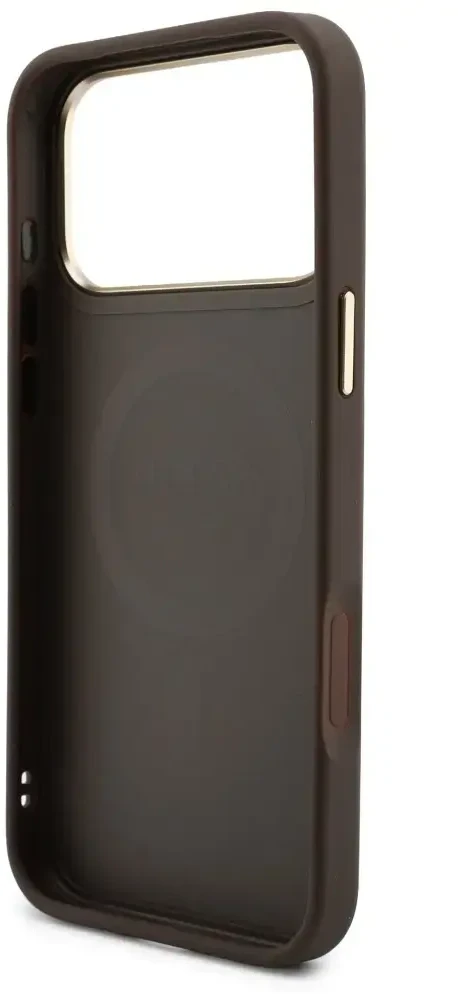 Dėklas Guess 4G su portfelem i smyczą Magsafe do iPhone 18 Pro Max / 17 Pro Max ruda
