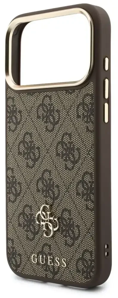 Dėklas Guess 4G su portfelem i smyczą Magsafe do iPhone 18 Pro Max / 17 Pro Max ruda