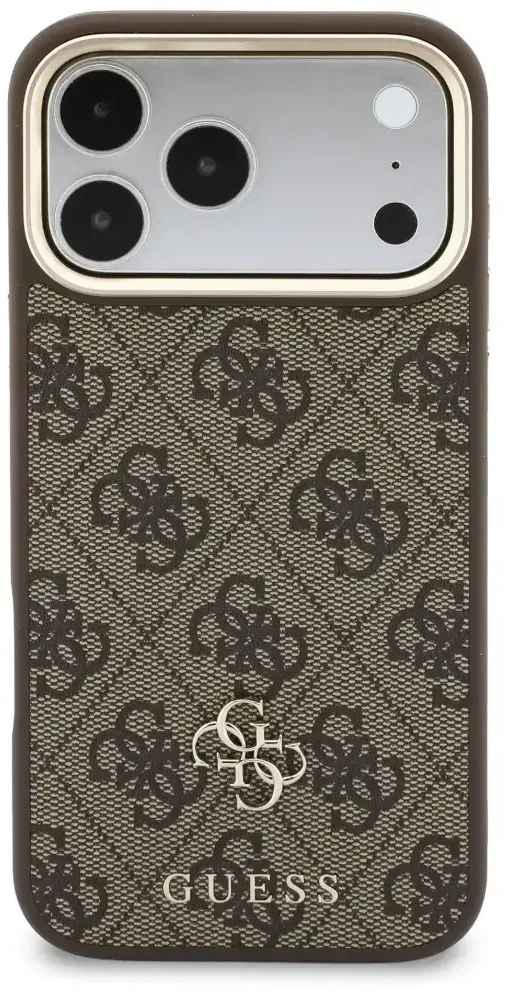 Dėklas Guess 4G su portfelem i smyczą Magsafe do iPhone 18 Pro Max / 17 Pro Max ruda
