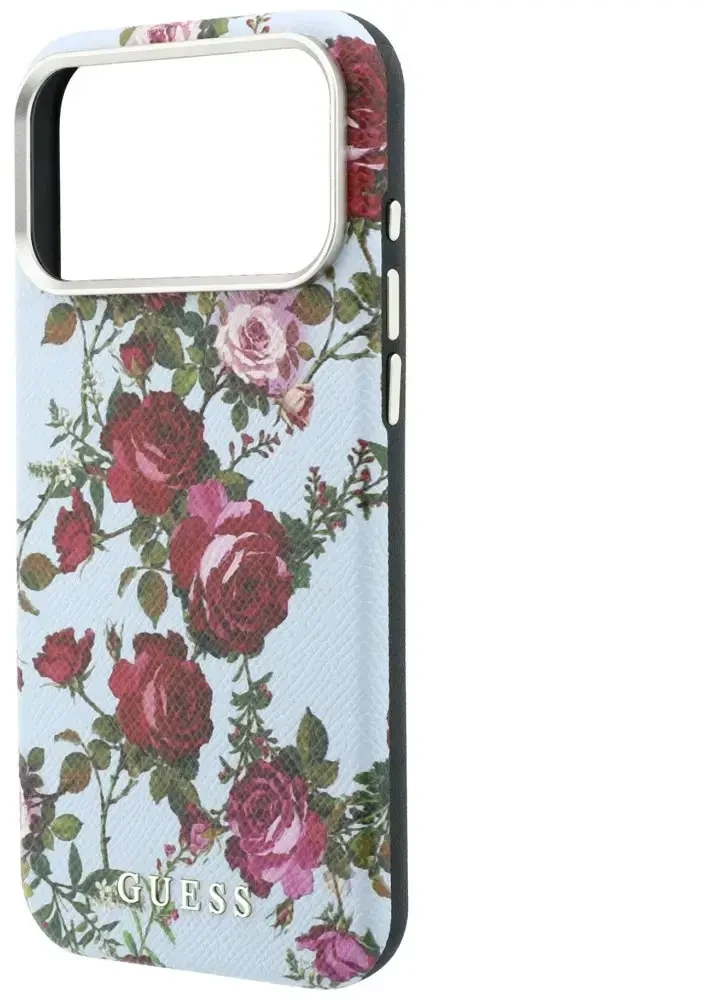 Dėklas Guess Blossom Roses Print MagSafe do iPhone 18 Pro / 17 Pro mėlyna