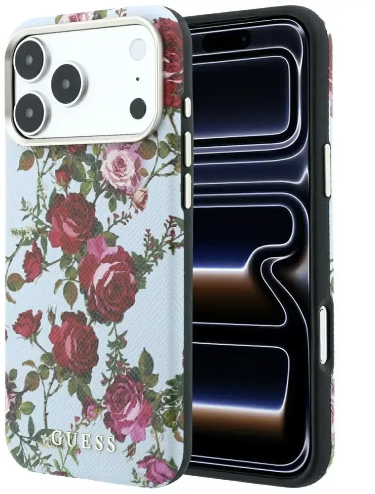 Dėklas Guess Blossom Roses Print MagSafe do iPhone 18 Pro Max / 17 Pro Max mėlyna