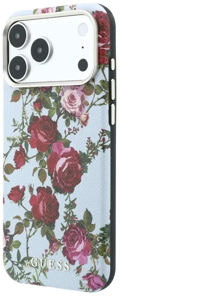 Dėklas Guess Blossom Roses Print MagSafe do iPhone 18 Pro Max / 17 Pro Max mėlyna