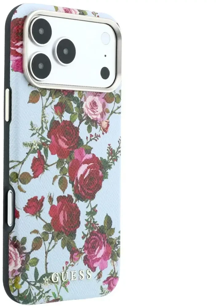 Dėklas Guess Blossom Roses Print MagSafe do iPhone 18 Pro / 17 Pro mėlyna