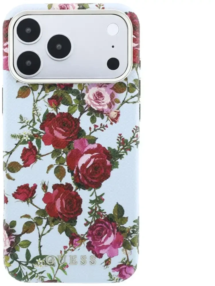Dėklas Guess Blossom Roses Print MagSafe do iPhone 18 Pro / 17 Pro mėlyna