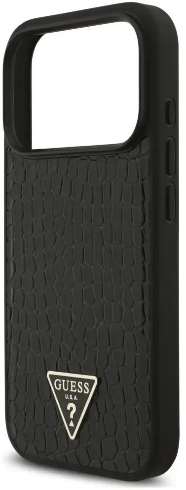 Dėklas Guess Croco Triangle Logo MagSafe do iPhone 18 Pro Max / 17 Pro Max juoda