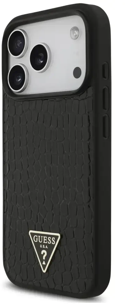 Dėklas Guess Croco Triangle Logo MagSafe do iPhone 18 Pro Max / 17 Pro Max juoda
