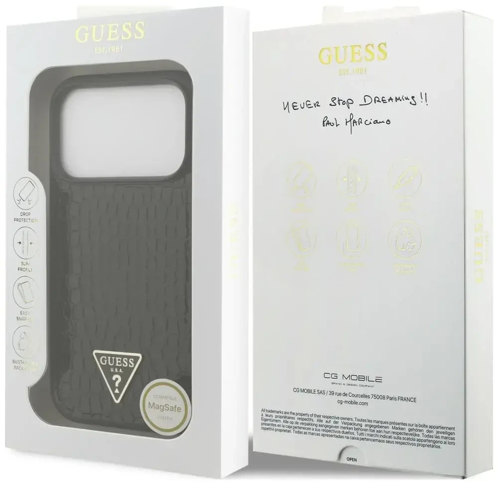 Dėklas Guess Croco Triangle Logo MagSafe do iPhone 18 Pro Max / 17 Pro Max juoda