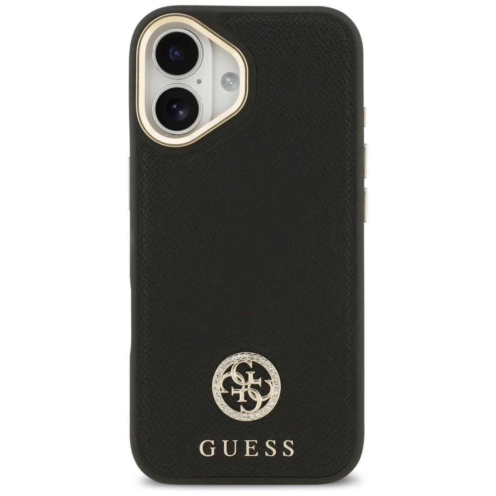 Dėklas Guess Grained Strass Logo MagSafe Apple iPhone 17 juodos spalvos