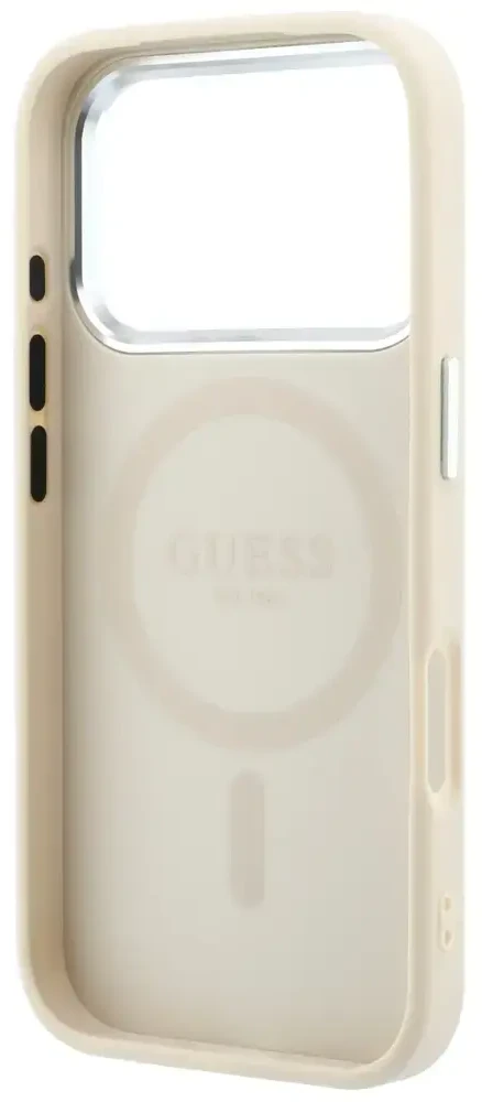 Dėklas Guess Grained Triangle Logo MagSafe do iPhone 18 Pro Max / 17 Pro Max smėlio spalva