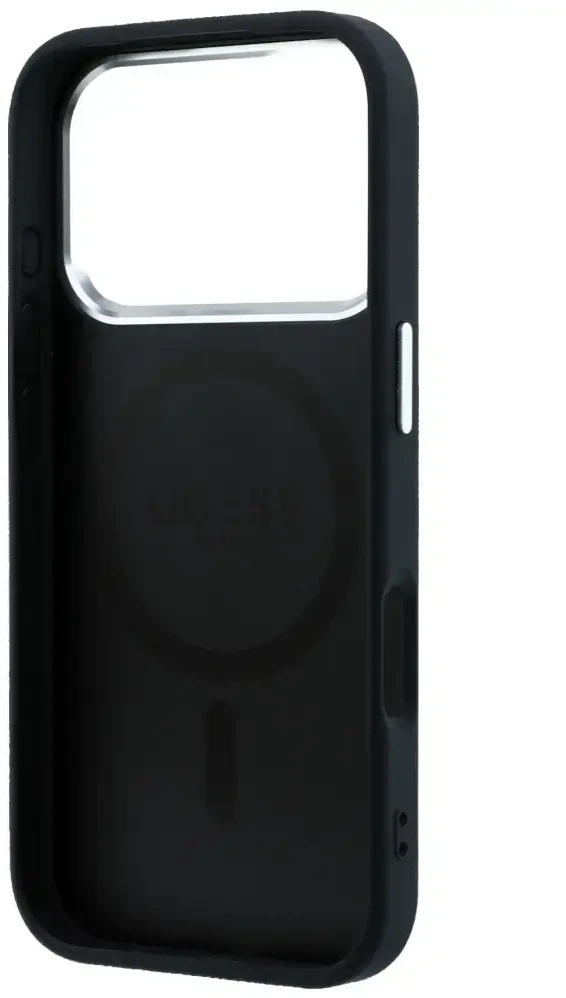Dėklas Guess Grained Triangle Logo MagSafe do iPhone 18 Pro / 17 Pro juoda