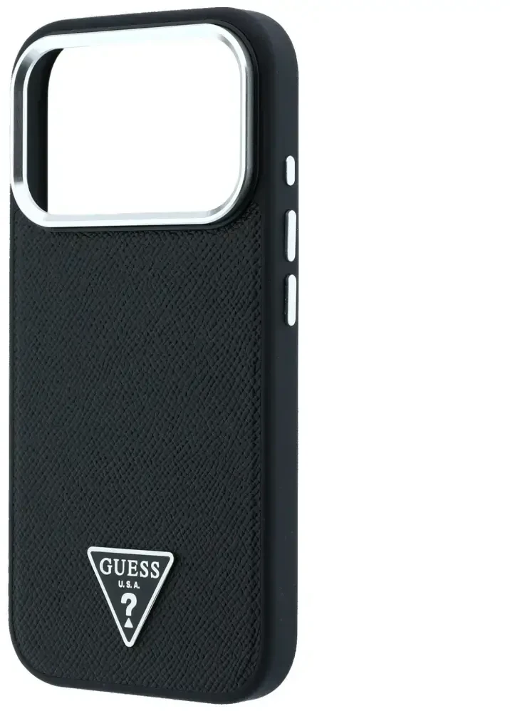 Dėklas Guess Grained Triangle Logo MagSafe do iPhone 18 Pro / 17 Pro juoda