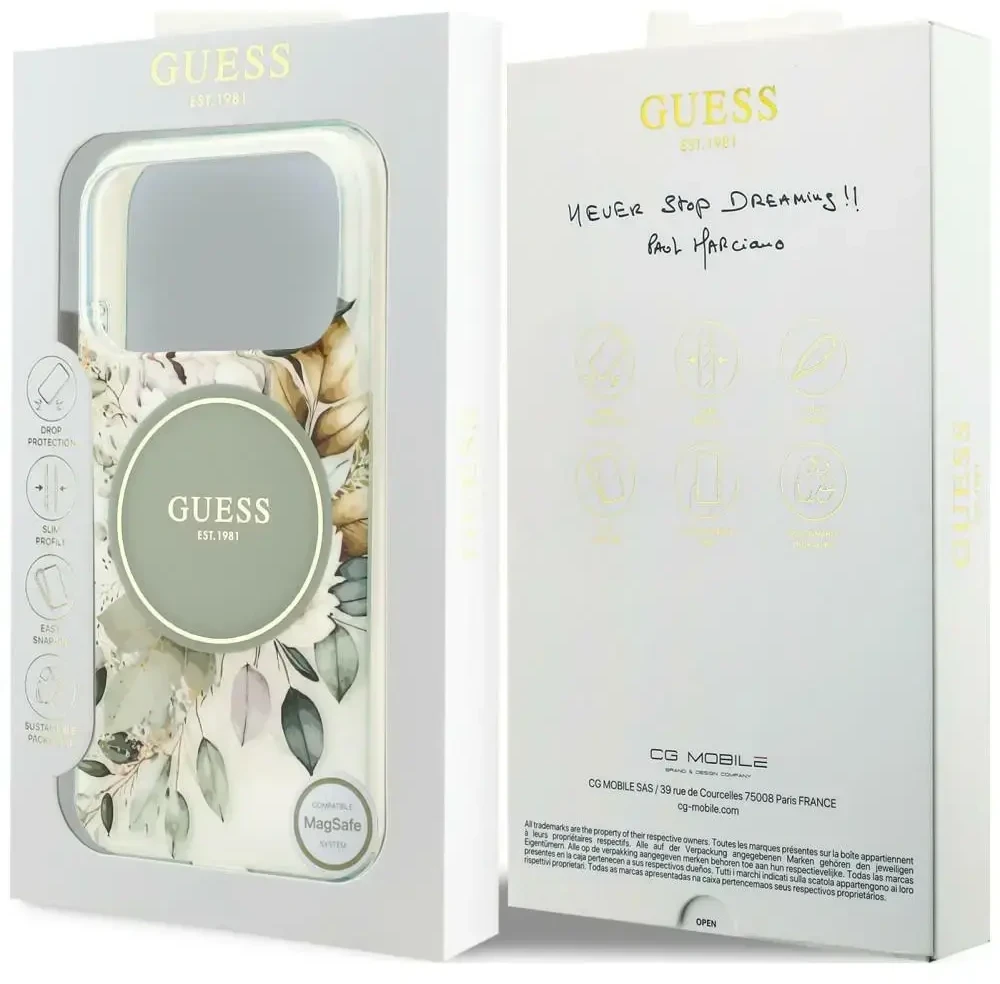 Dėklas Guess IML Flower & Tonal Circle MagSafe do iPhone 18 Pro Max / 17 Pro Max žalia