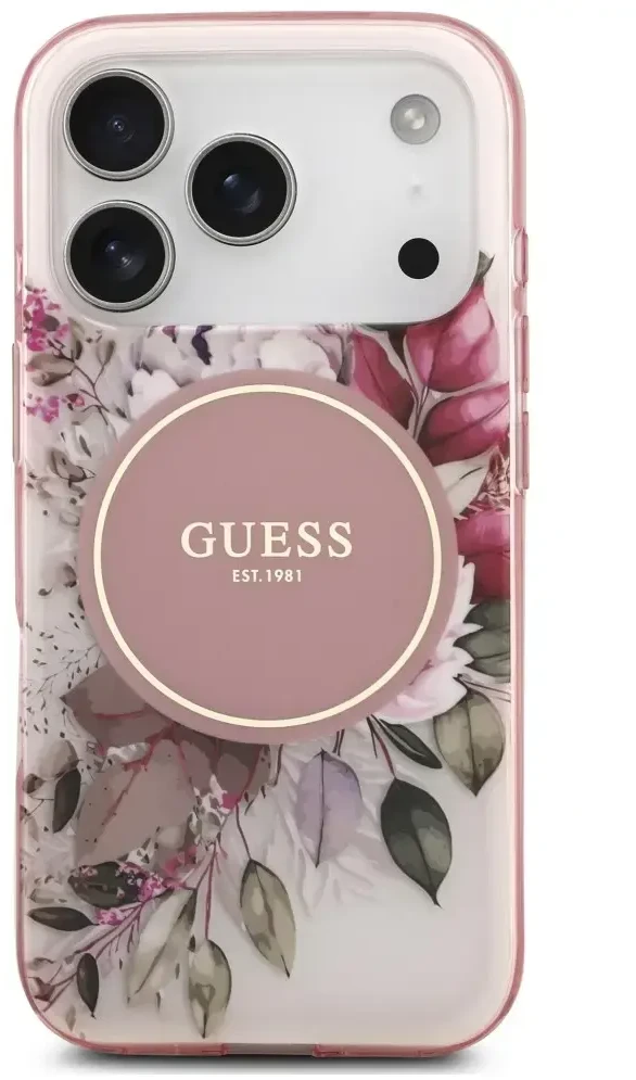 Dėklas Guess IML Flower & Tonal Circle MagSafe do iPhone 18 Pro Max / 17 Pro Max rožinė