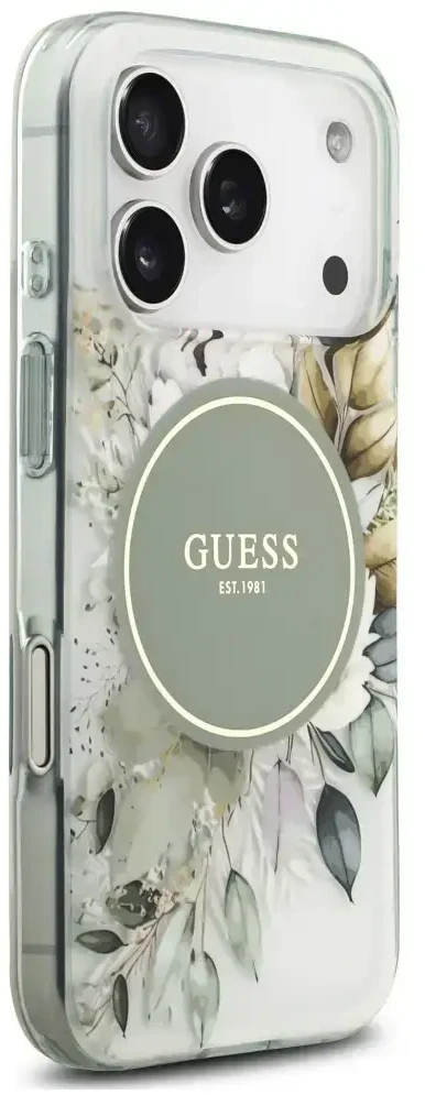 Dėklas Guess IML Flower & Tonal Circle MagSafe do iPhone 18 Pro Max / 17 Pro Max žalia