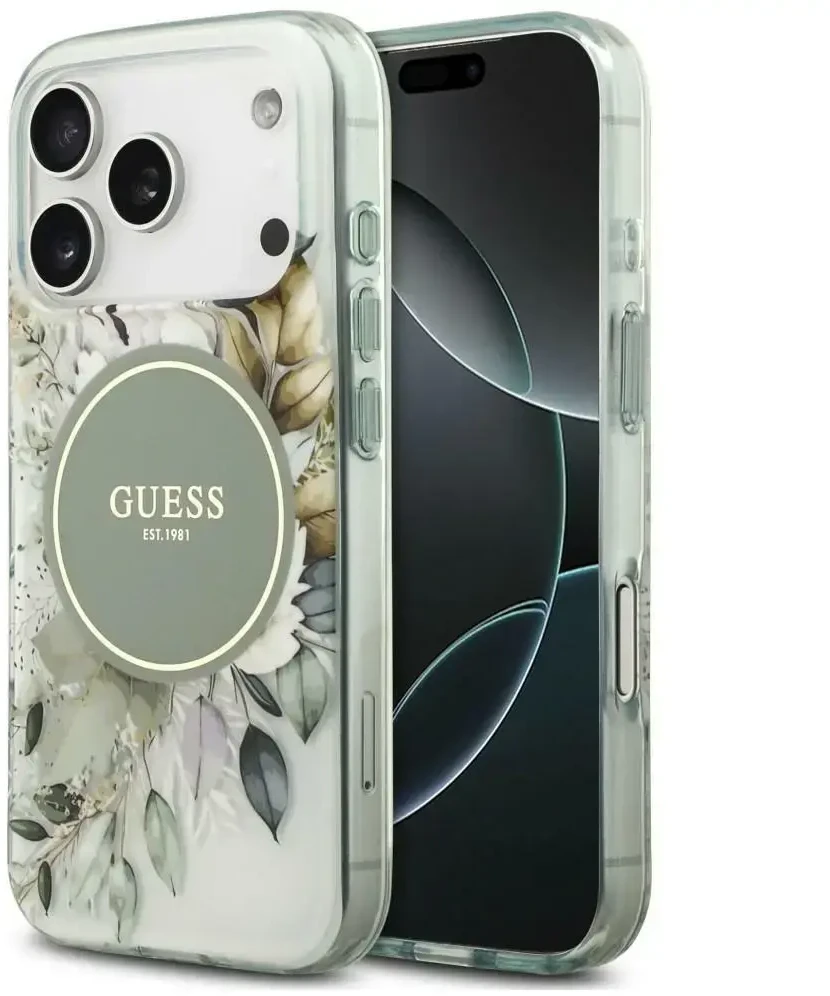 Dėklas Guess IML Flower & Tonal Circle MagSafe do iPhone 18 Pro Max / 17 Pro Max žalia
