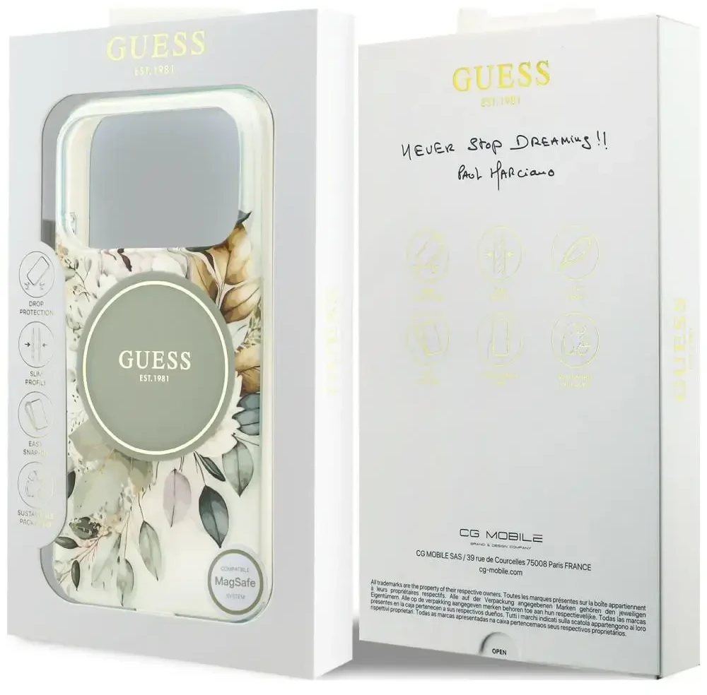 Dėklas Guess IML Flower & Tonal Circle MagSafe do iPhone 18 Pro / 17 Pro žalia