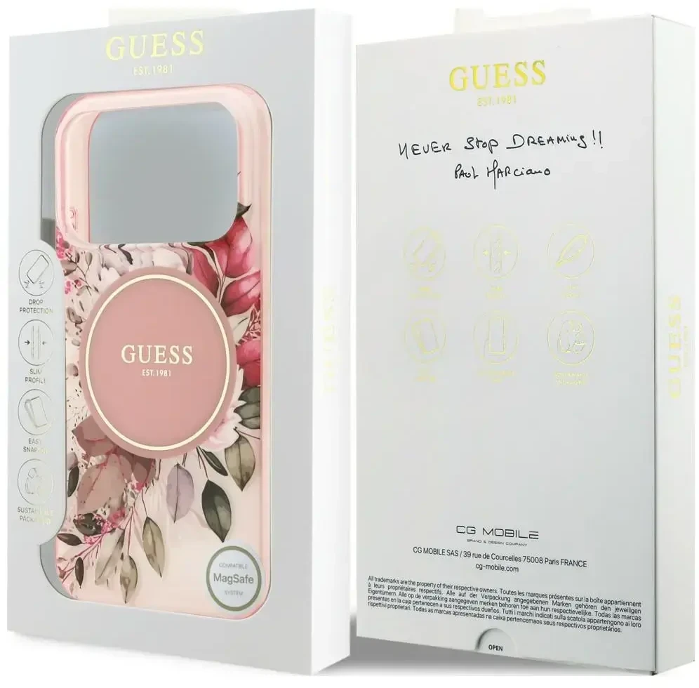 Dėklas Guess IML Flower & Tonal Circle MagSafe do iPhone 18 Pro Max / 17 Pro Max rožinė