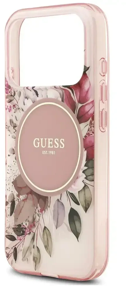 Dėklas Guess IML Flower & Tonal Circle MagSafe do iPhone 18 Pro Max / 17 Pro Max rožinė