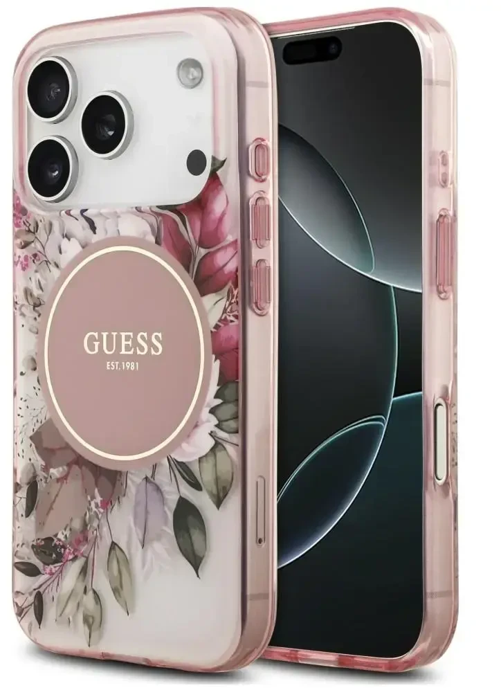 Dėklas Guess IML Flower & Tonal Circle MagSafe do iPhone 18 Pro Max / 17 Pro Max rožinė